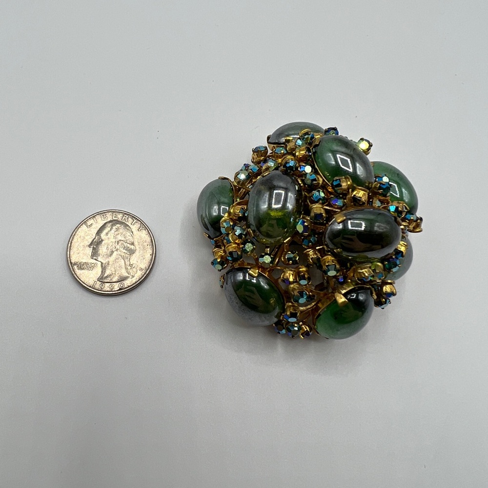 Austrian Gold & Green Rhinestone Brooch - Picture 6 of 9